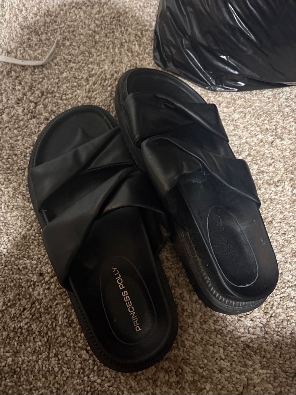 Princess Polly Black Twisted Slide Sandals